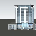Modern High Rise Office Building Exterior With Window Facade And Attached Low Rise Wings
