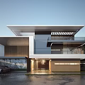Modern Detached Villa Exterior Design With Balcony Garage Luxury Car And Trees