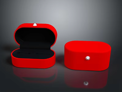 Elegant Display Shelves With Open And Closed Red Velvet Jewelry Boxes And Pearl Accents 3d model
