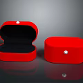 Elegant Display Shelves With Open And Closed Red Velvet Jewelry Boxes And Pearl Accents