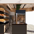 Sweet Shop Interior With Glass Display Counter Fresh Breads Wooden Decor And Green Plants