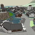 Scenic Commercial Street With Traditional Style Buildings Waterfront And Green Spaces