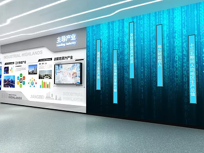 Main Industry Exhibition Area With Digital Screen Data Charts And Information Graphics 3d model