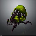 Terrifying Monster Creature With Bulbous Green Head And Purple Spiked Limbs