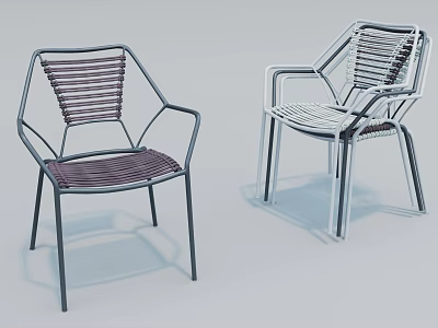 Two Modern Lounge Chairs with Geometric Metal Frame and Woven Seat Backrest 3d model
