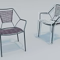 Two Modern Lounge Chairs with Geometric Metal Frame and Woven Seat Backrest