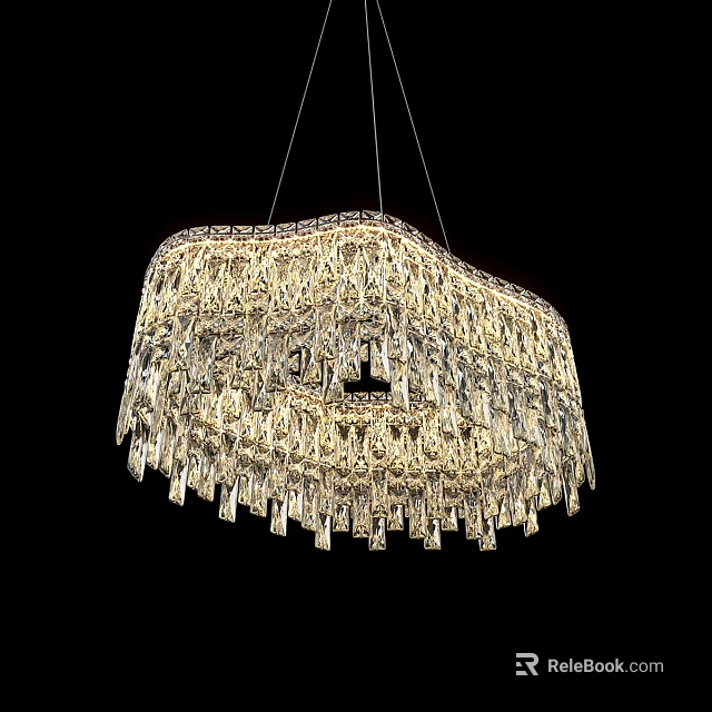 Luxurious Square Crystal Chandelier With Sparkling Hanging Pendants For Interior Decor 3d model 