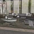 Modern Living Room Interior With L shaped Sofa Pillows Round Coffee Table And Large Windows