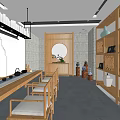 Traditional Chinese Specialty Store Interior With Wooden Display Shelves Tea Sets And Decorative Elements