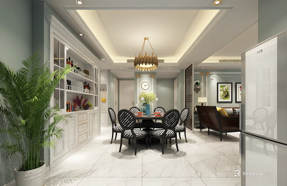 Modern Light Luxury Open Dining And Living Room With Elegant Furnishings And Warm Ambient Lighting 3d model 