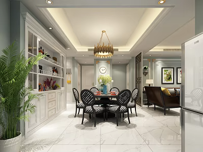 Modern Light Luxury Open Dining And Living Room With Elegant Furnishings And Warm Ambient Lighting 3d model