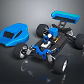 Blue And Black RC Racing Car Model With Large Wheels Rear Spoiler And Engine