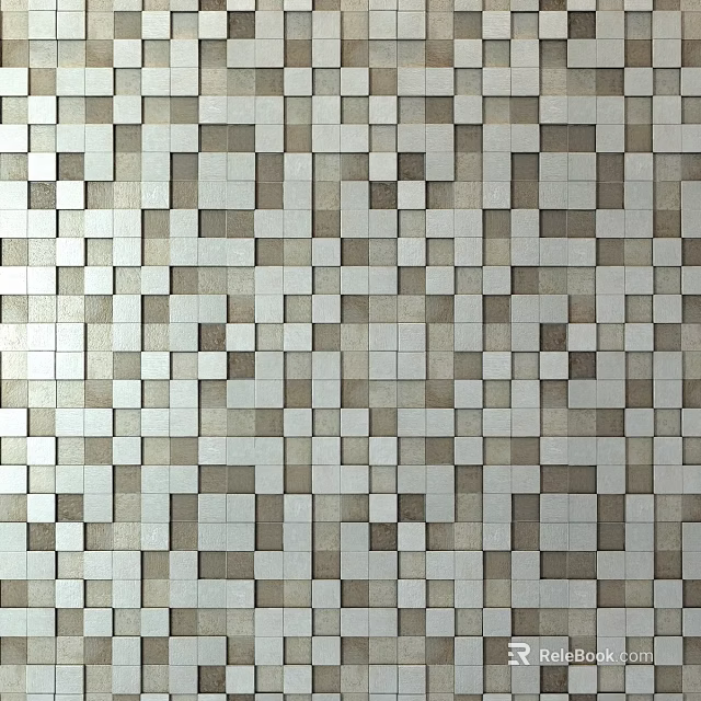 Wall Surface With Various Size Square Tiles In Light Gray Beige Dark Gray Geometric Pattern 3d model