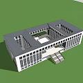 Modern White Multi Story Library Building With Large Windows And Front Steps 3d model
