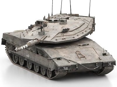 Modern Military Armored Tank With Textured Cannon Metal Tracks And Antennas 3d model