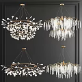 Elegant Modern Chandeliers With Gold Metal Frames Crystal Drops And Leaf Decorations 3d model