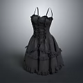 Gray Spaghetti Strap Dress With Layered Ruffled Skirt And Decorative Details