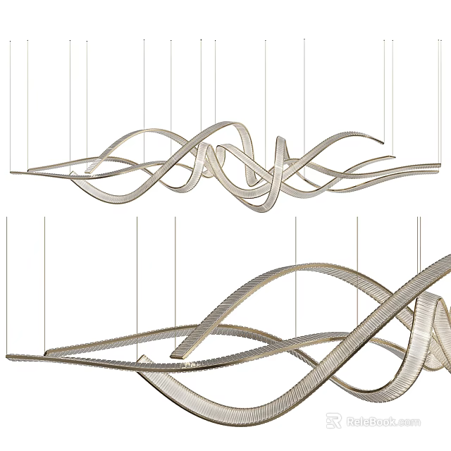Modern Abstract Chandelier Design With Curved Metal Strips And Streamlined Shape 3d model 