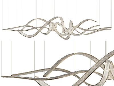 Modern Abstract Chandelier Design With Curved Metal Strips And Streamlined Shape 3d model