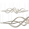 Modern Abstract Chandelier Design With Curved Metal Strips And Streamlined Shape