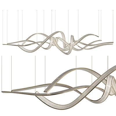Modern Abstract Chandelier Design With Curved Metal Strips And Streamlined Shape 3d model