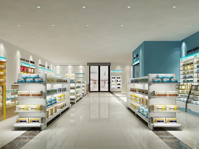 Spacious Retail Store Interior with Bright Lighting Neat Product Shelves and Organized Displays 3d model