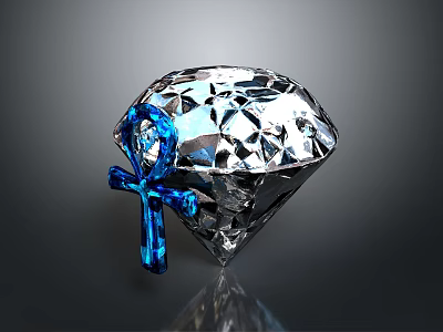 Polished Crystal Diamond Shaped Decorative Household Item With Blue Ankh Symbol 3d model
