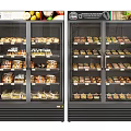Commercial Display Freezers with Transparent Doors Stocked Various Food Items on Multi-tiered Shelves