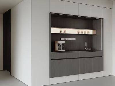Modern Sleek Sideboard With Matte Finish Cabinets Built In Lighting And Coffee Machine 3d model