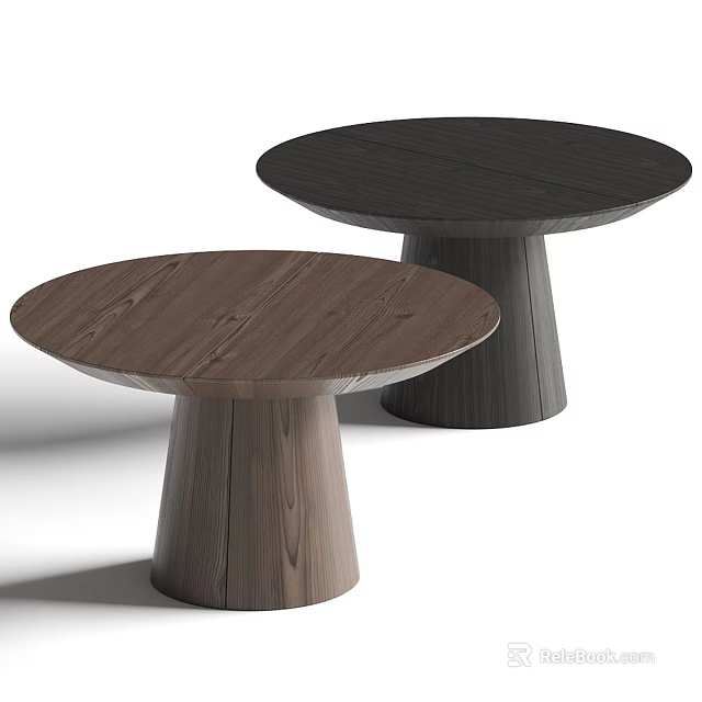 Stylish Modern Round Wooden Dining Tables In Two Different Colors With Pedestal Base Design 3d model 