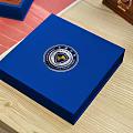 Decorative Ornament Set With Blue Boxes Assorted Badges And Display Cases 3d model