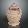 Light Colored Ceramic Jar With Lid And Intricate Carved Patterns 3d model