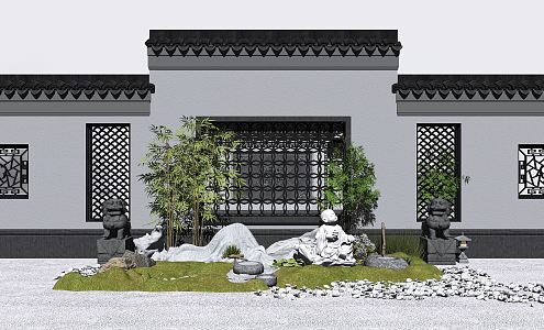 New Chinese style landscape sketch rockery stone dry landscape courtyard landscape pine outdoor plants Zen landscape 3d model