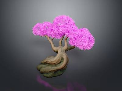 Decorative Tree With Pink Flowers And Twisted Trunk On Dark Background 3d model