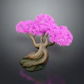 Decorative Tree With Pink Flowers And Twisted Trunk On Dark Background 3d model