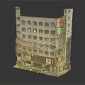Old Style Multi Story Building With Colored Windows Ground Floor Shops And Exterior Signboards