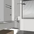 Modern Minimalist Bathroom Interior With Marble Vanity Wall Mounted Toilet And Shower Area