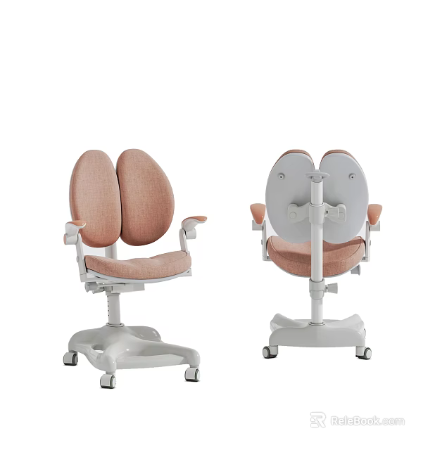 Adjustable Kids Chair With Double Flap Backrest Pink Seat Armrests And Wheels 3d model 