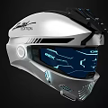 Futuristic Limited Edition Helmet Featuring Silver Black Design Blue Display And Glowing Accents