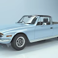 Light Blue Classic Convertible Car With Sleek Body Silver Wheels And Reflection