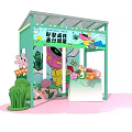 Colorful Children's Playground With Green Pavilion Cartoon Decorations And Fantasy Adventure Theme