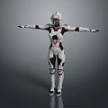 Game Movie Character In White Red Black Armor Suit With Arms Outstretched Standing Pose