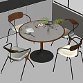 Round Meeting Table and Chairs With Marble Tabletop Wooden Backrests Metal Legs Green Beige Seats