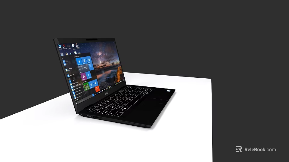 Black Laptop with Windows Screen and App Icons on White Desktop 3d model 