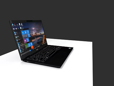 Black Laptop with Windows Screen and App Icons on White Desktop 3d model