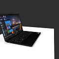 Black Laptop with Windows Screen and App Icons on White Desktop