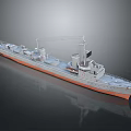 Warship Model With Gray Hull Red Bottom Turrets And Masts On