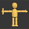 Golden Articulated Figure 3D Rendered With Smiling Face And Extended Arms