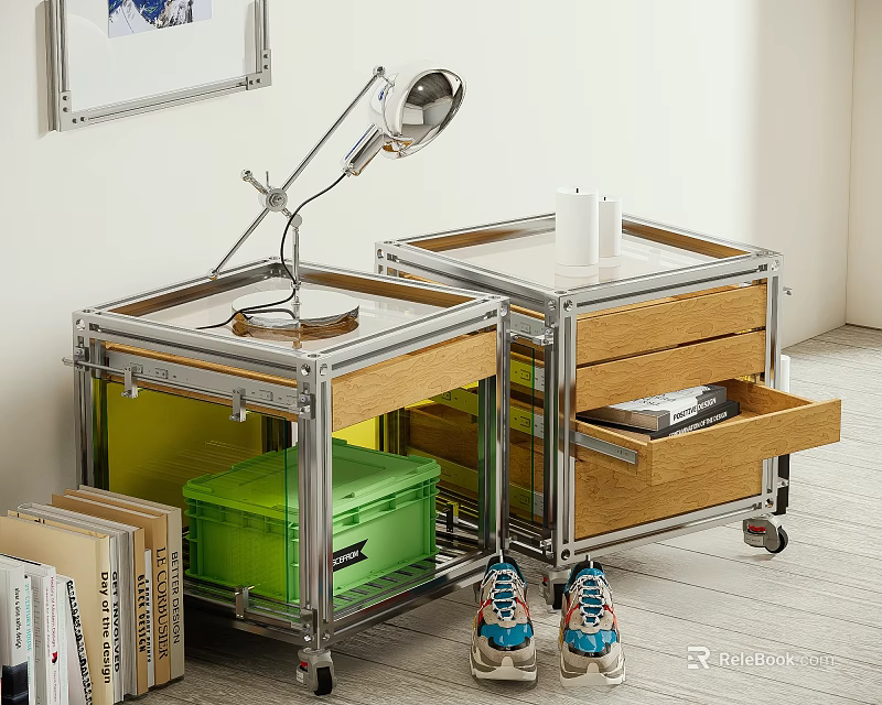 Modern Entryway Cabinet And Side Cabinet With Wooden Drawers Metal Frame Storage Boxes And Shoes 3d model 