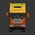 Orange Red Semi Truck Cab with Decorative Design Shiny Surface and Large Wheels